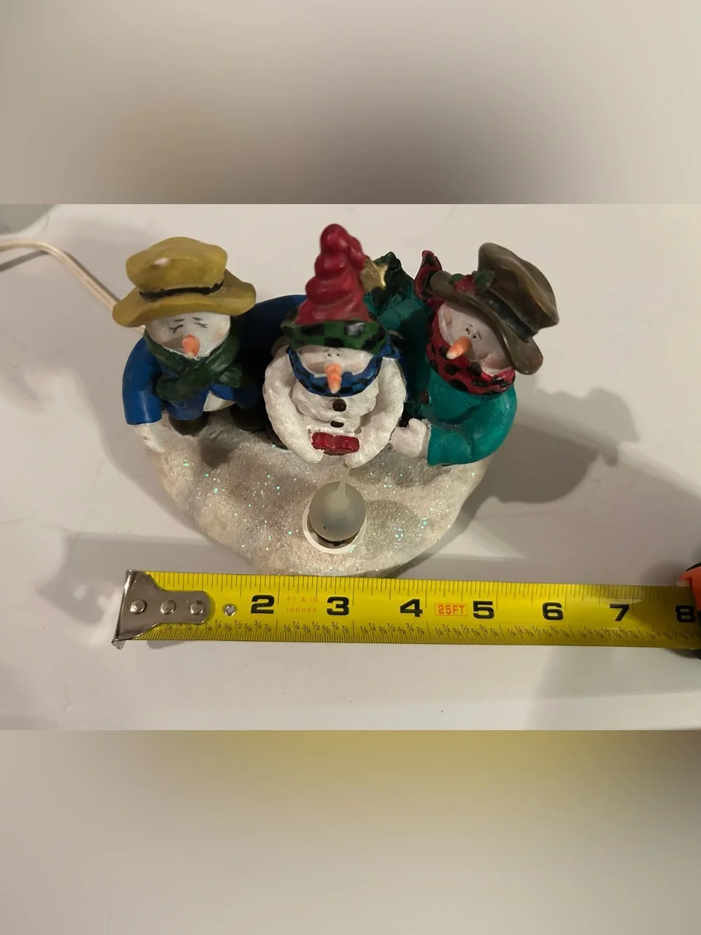 Vintage Snowmen Trio Three Snowmen Warming Up With Fire Figurine Light Up